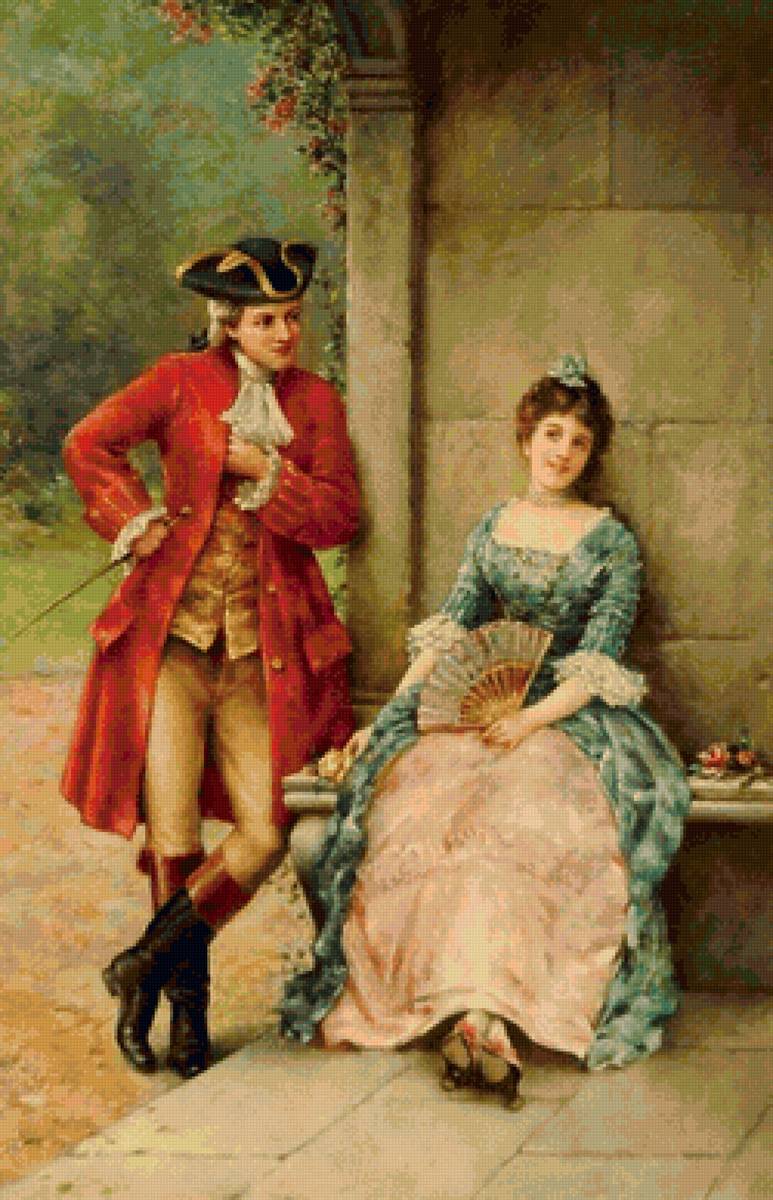 свидание - скамейка, беседа, кавалер, дама - предпросмотр