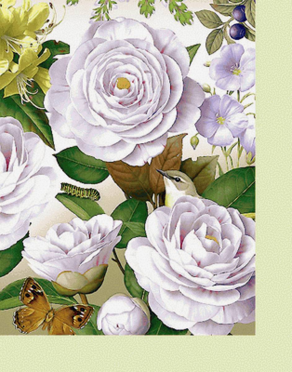 Серия "Флора и фауна". Птичка в цветах - птицы, цветы - предпросмотр