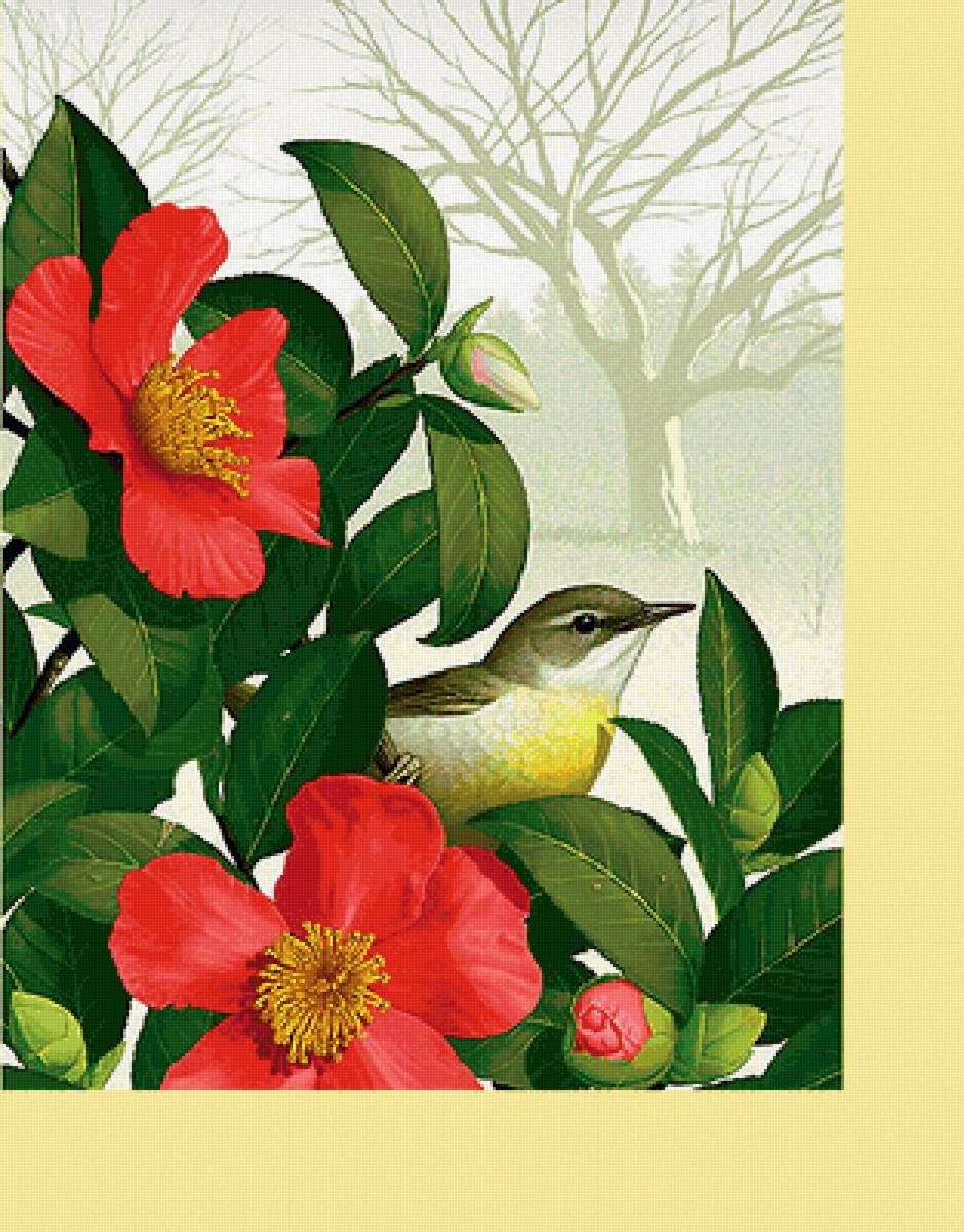 Серия "Флора и фауна". Птичка в цветах - птицы, цветы - предпросмотр