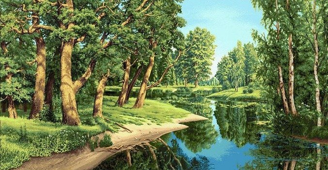 Пейзаж - дуб, пруд, лето, природа - оригинал