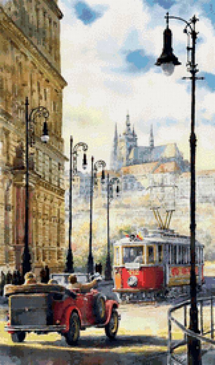 трамвай, фонарь - трамвай, город, машина, фонарь - предпросмотр