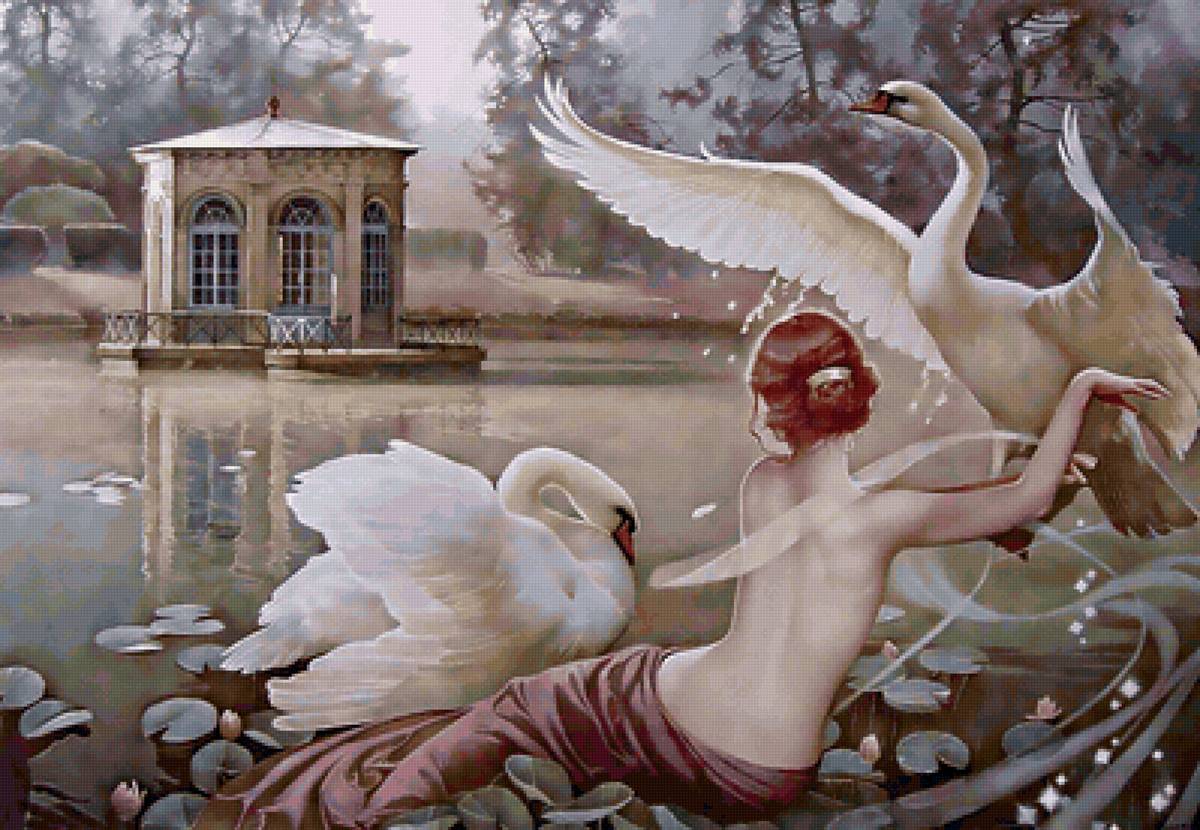 Превращение - лебеди, девушка, живопись - предпросмотр