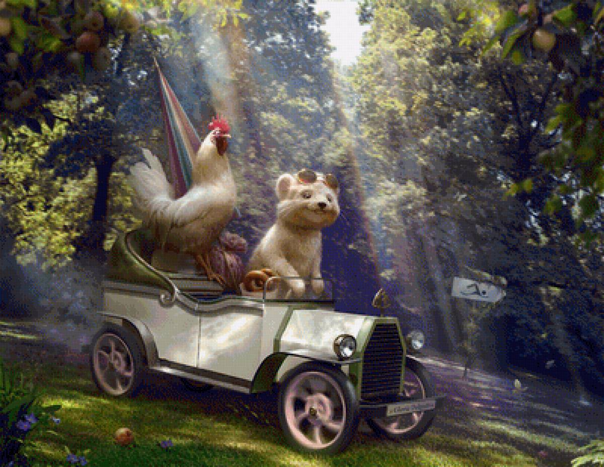 Поездка - пейзаж, животные, машина - предпросмотр