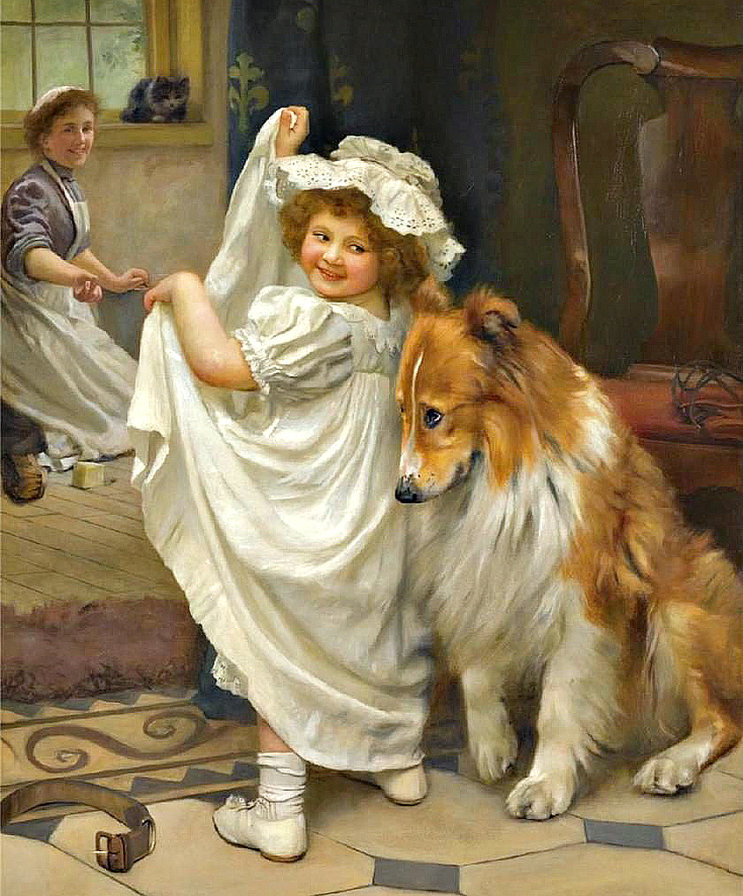 девочка с собакой - картина - оригинал