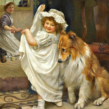 Оригинал схемы вышивки «девочка с собакой» (№2289100)