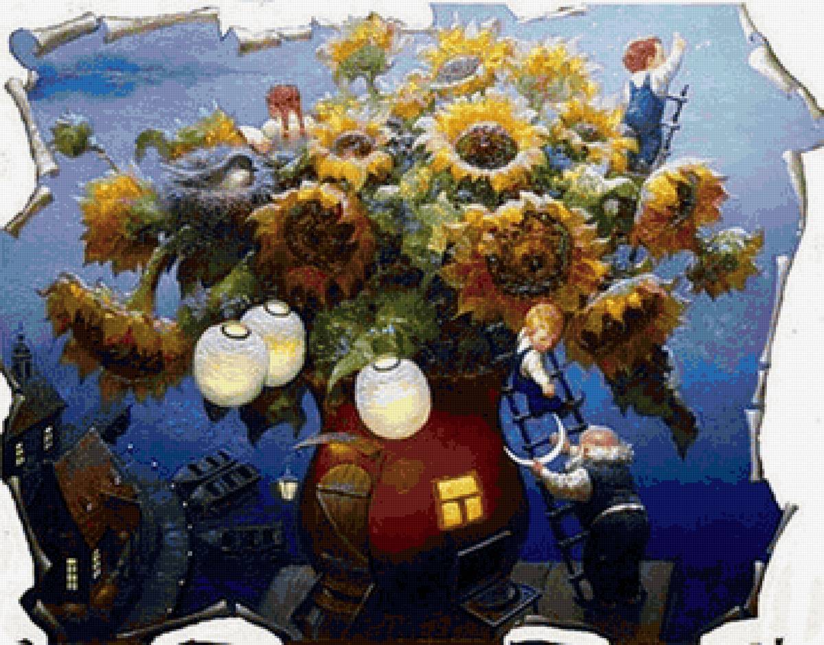 подсолнухи худ. В. Низовцев - цветы, дети - предпросмотр