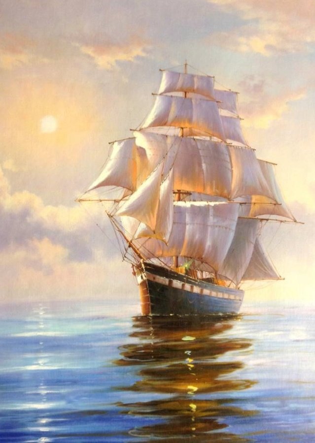 Корабль на рассвете - корабль, парусник, рассвет - оригинал