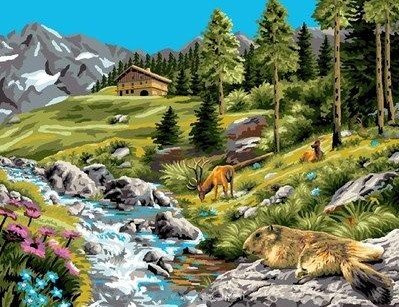 Пейзаж - пейзаж, цветы, река, горы - оригинал