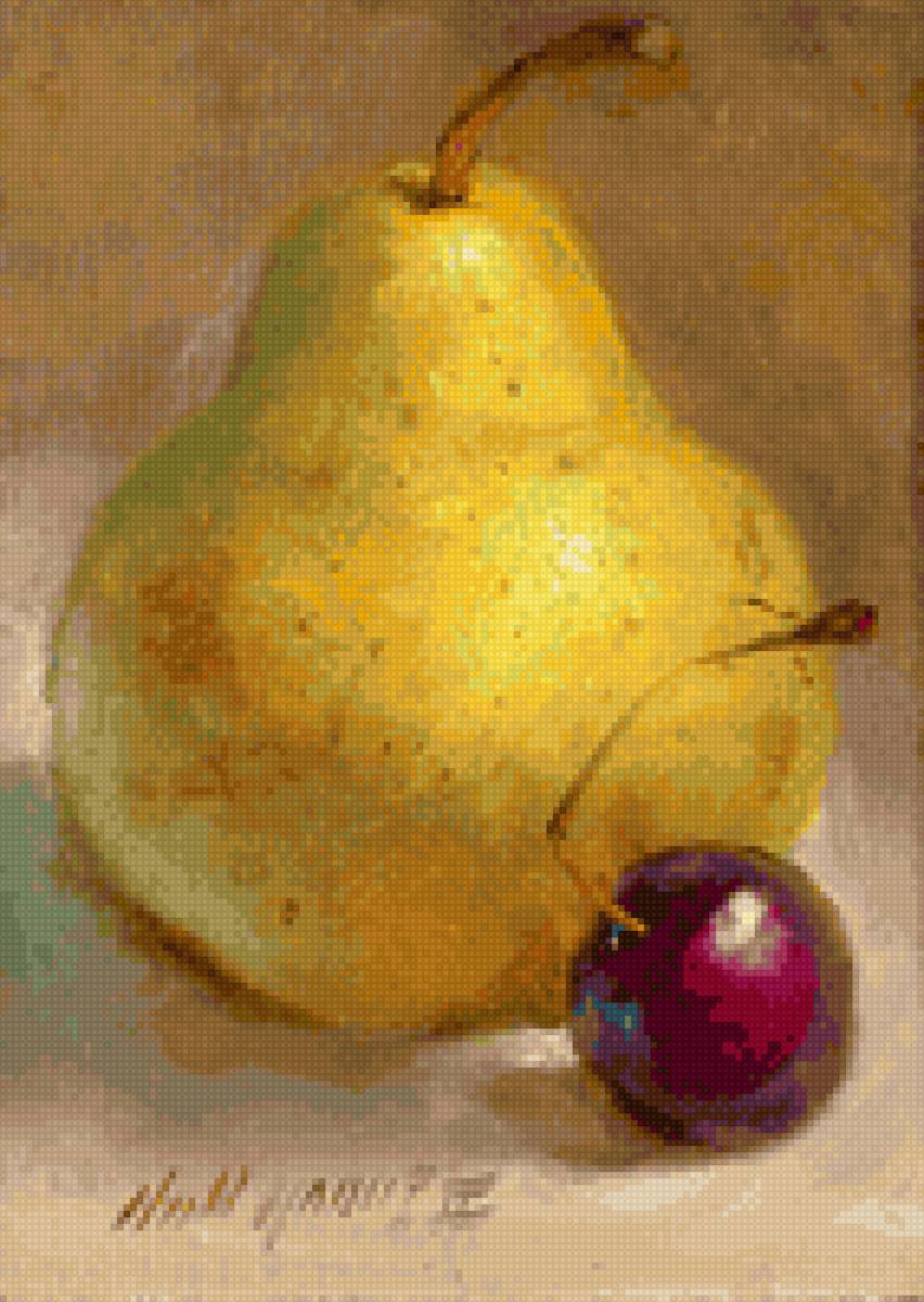 Груша с вишней - груша, натюрморт, вишня - предпросмотр