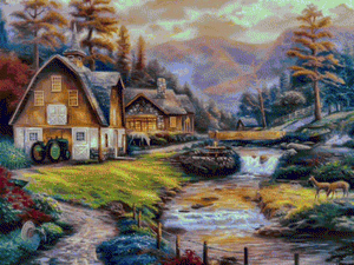 Cottage by the River - chuck pinson, cottage, painting - предпросмотр