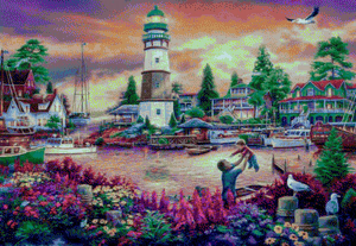Lighthouse Garden - seaside, painting, chuck pinson - предпросмотр