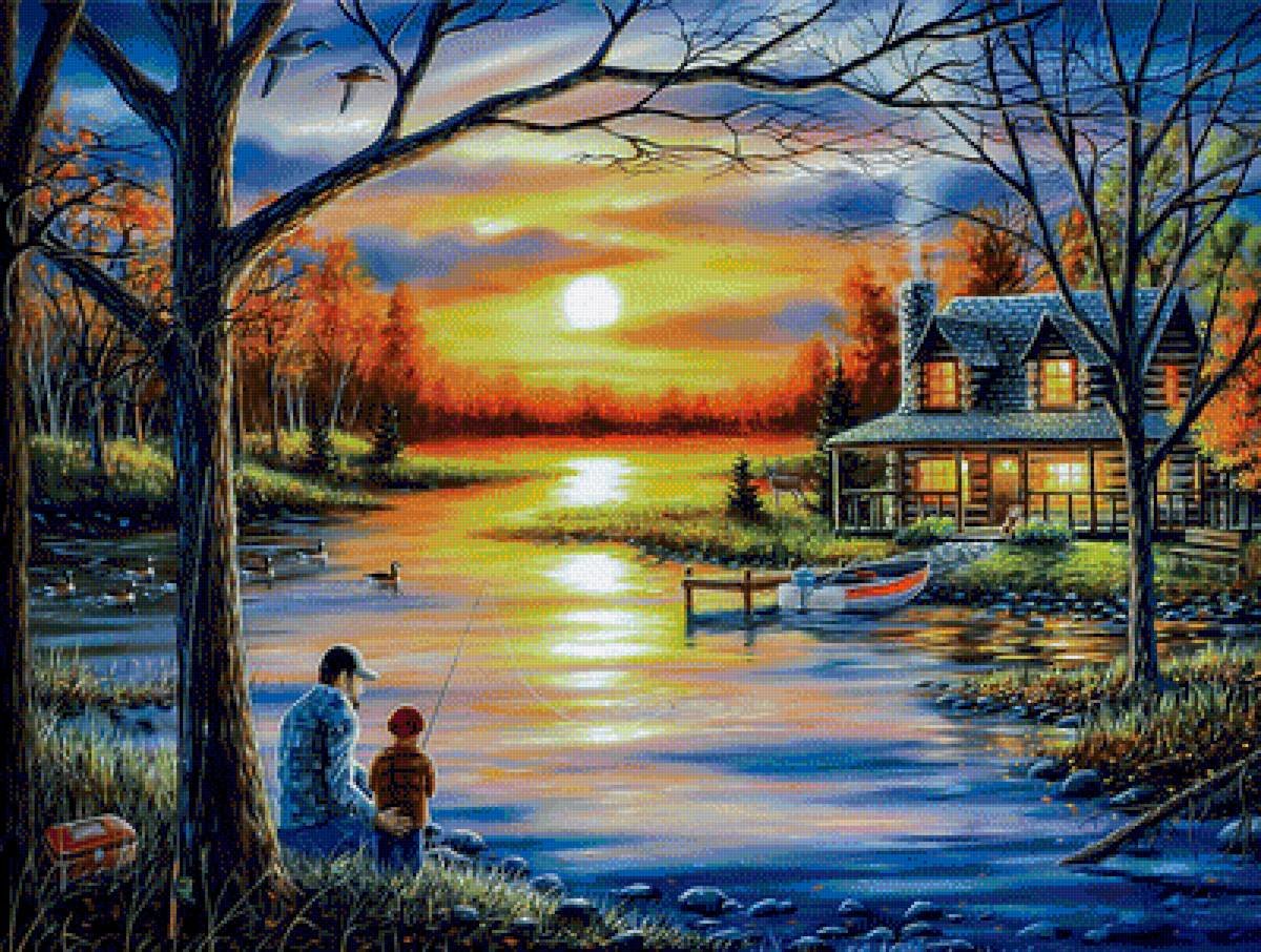 Father and Son Bonding - chuck pinson, landscape, painting - оригинал