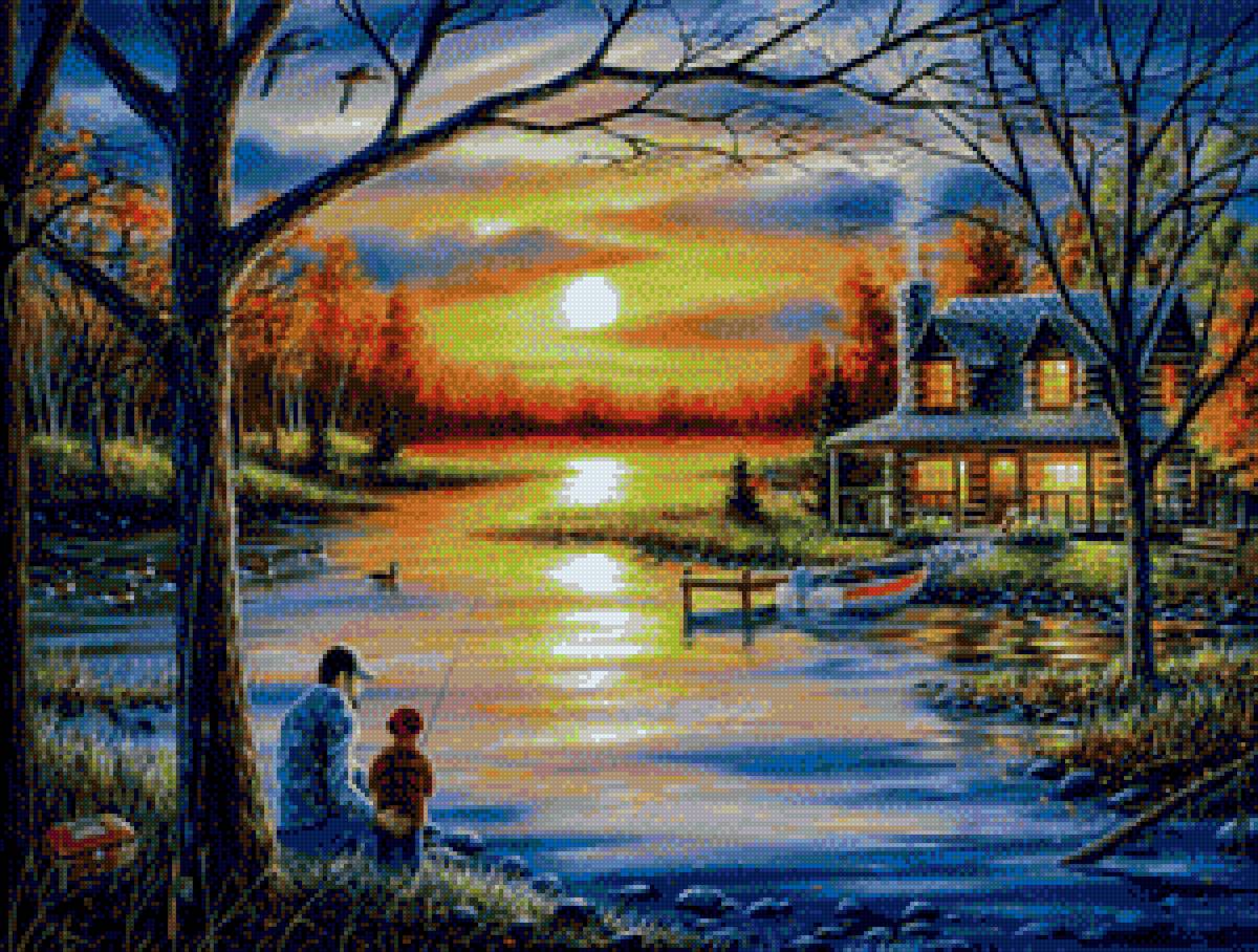 Father and Son Bonding - painting, chuck pinson, landscape - предпросмотр