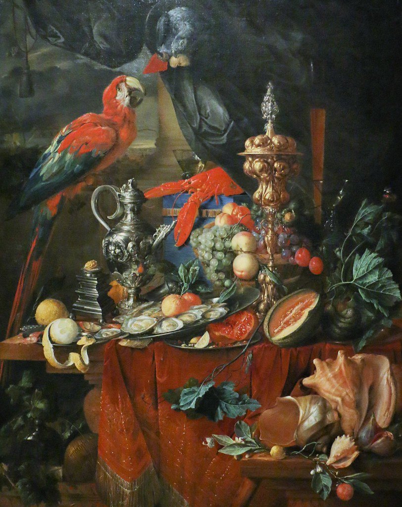ЯН ДАВИС ДЕ ХЕМ. НАТЮРМОРТ С ПОПУГАЕМ-1 - еда, натюрморт - оригинал