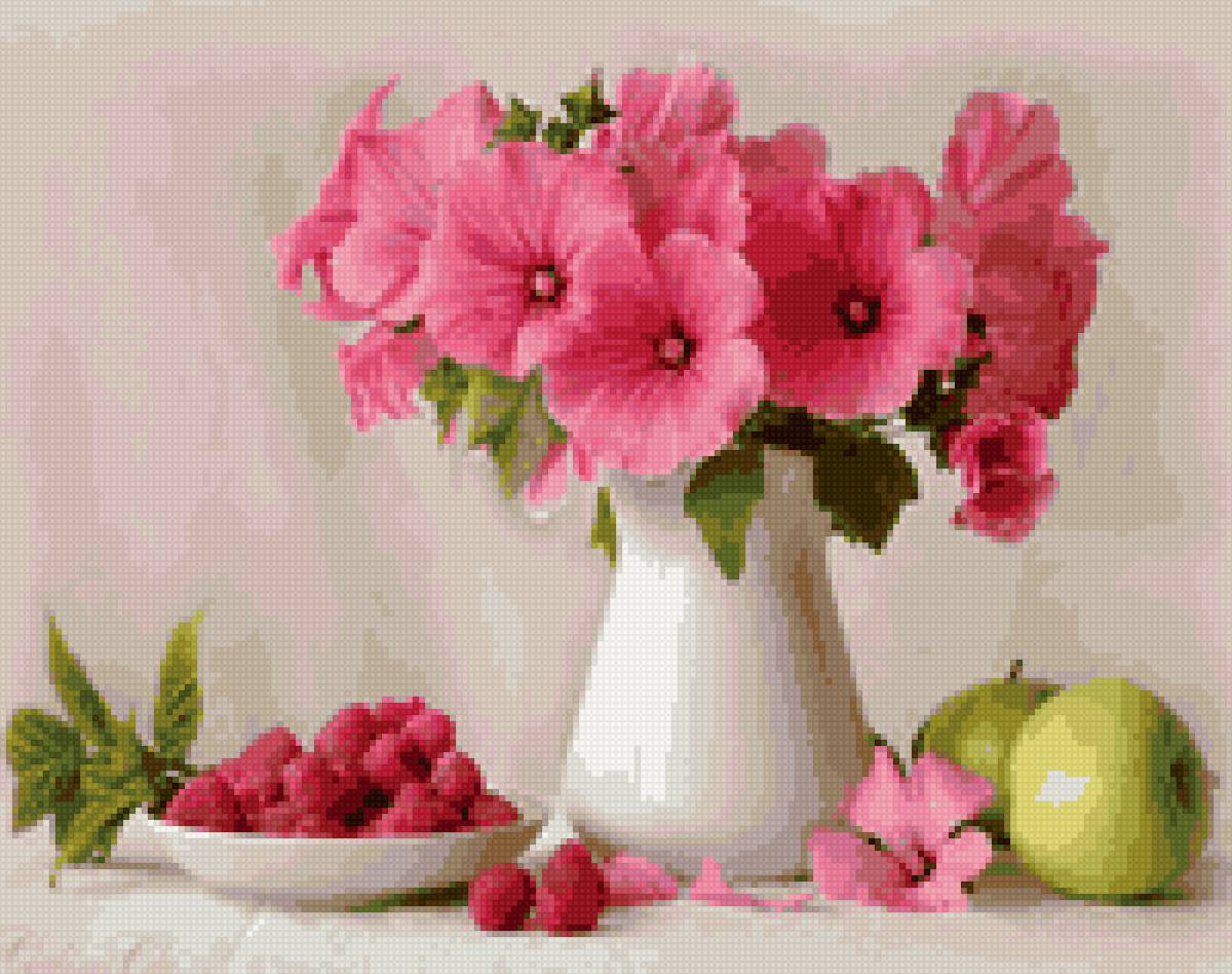 Мальва - утро, ягоды, натюрморт - предпросмотр