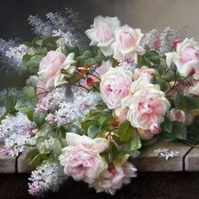 Схема вышивки «Букет роз и сирени»