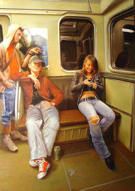 в метро худ. ст. плутенко - транспорт, люди - оригинал