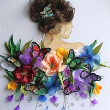 Схема вышивки «Mujer con flores y mariposas en la espalda»