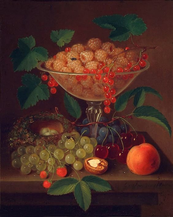 GEORGE E. FORSTER - виноград, натюрморт, малина, картина, ягоды - оригинал