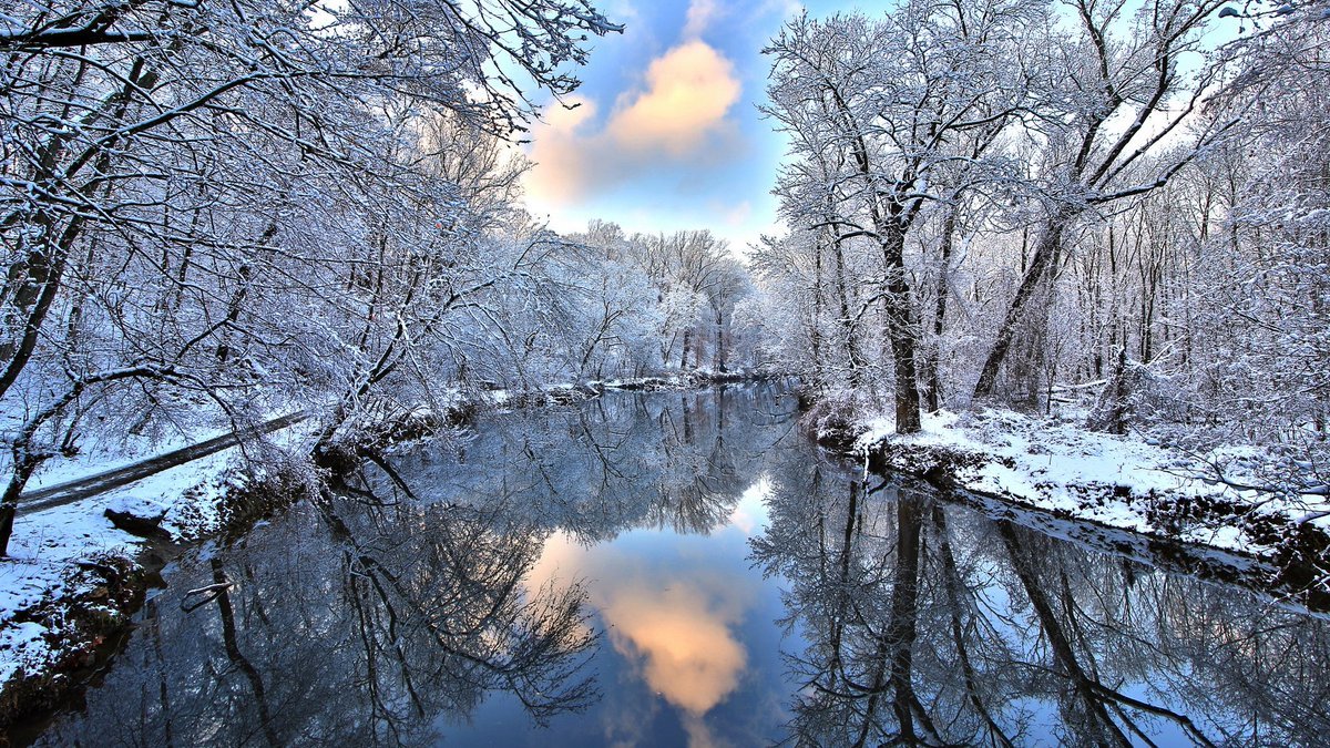 утро на реке - снег, зима, река, вода - оригинал