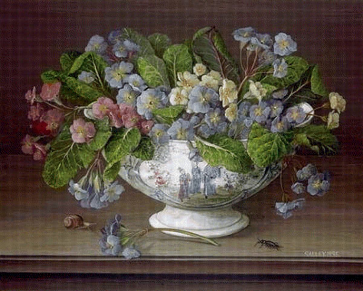 Примула в китайской вазе - картина - предпросмотр