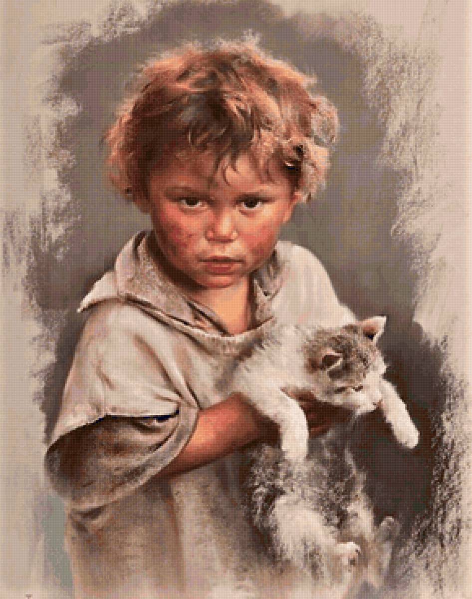 Boy and cat - люди, животные - предпросмотр
