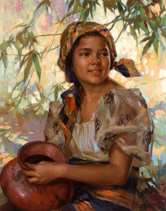 1936 Girl with a Jar - lady, amorsolo - оригинал