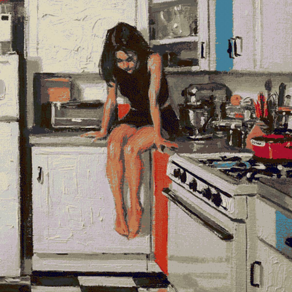 девушка на кухне - стол, кухня, девушка - предпросмотр