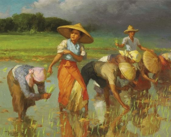 1947 Rice Planting - painting, amorsolo - оригинал