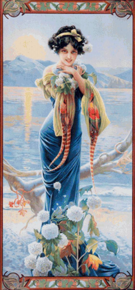 Схема вышивки девушка в голубом №2299228 Вышивка крестом