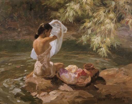 1956 Lady on the Stream - amorsolo, lady - оригинал