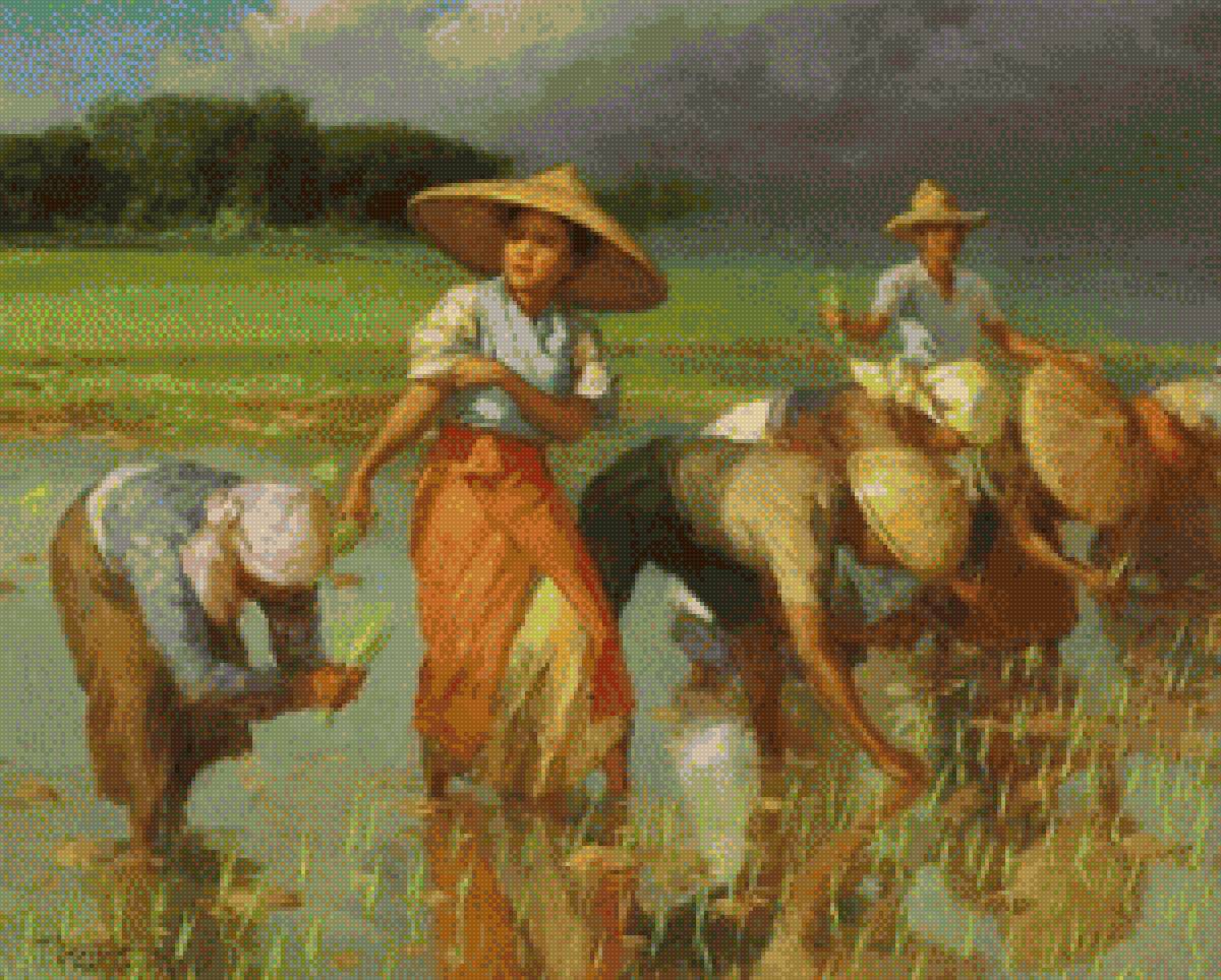 1947 Rice Planting - amorsolo, painting - предпросмотр
