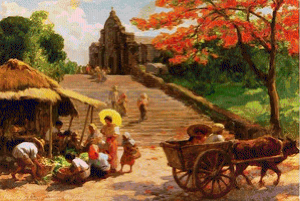 1953 Sunday Morning in the Poblacion - amorsolo, painting - предпросмотр