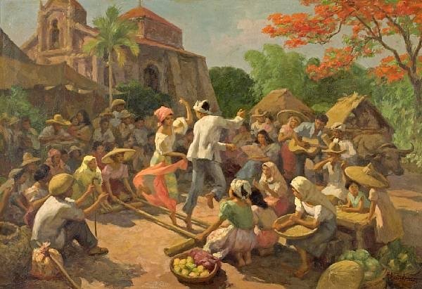 1951 Tinikling - painting, amorsolo - оригинал