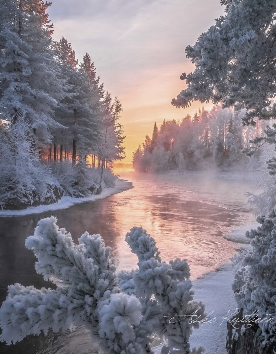 Зимняя река - вода, зима, иней - оригинал