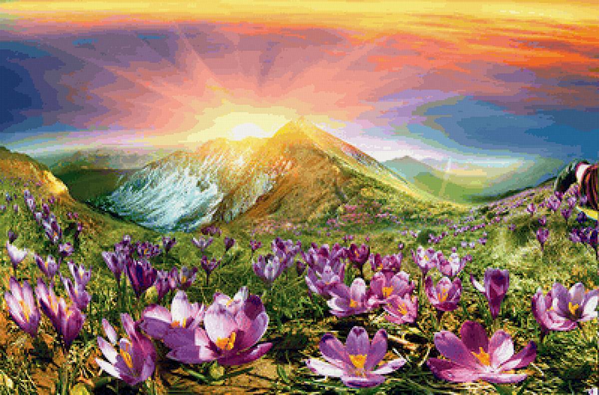 пейзаж - горы, пейзаж, цветы - предпросмотр