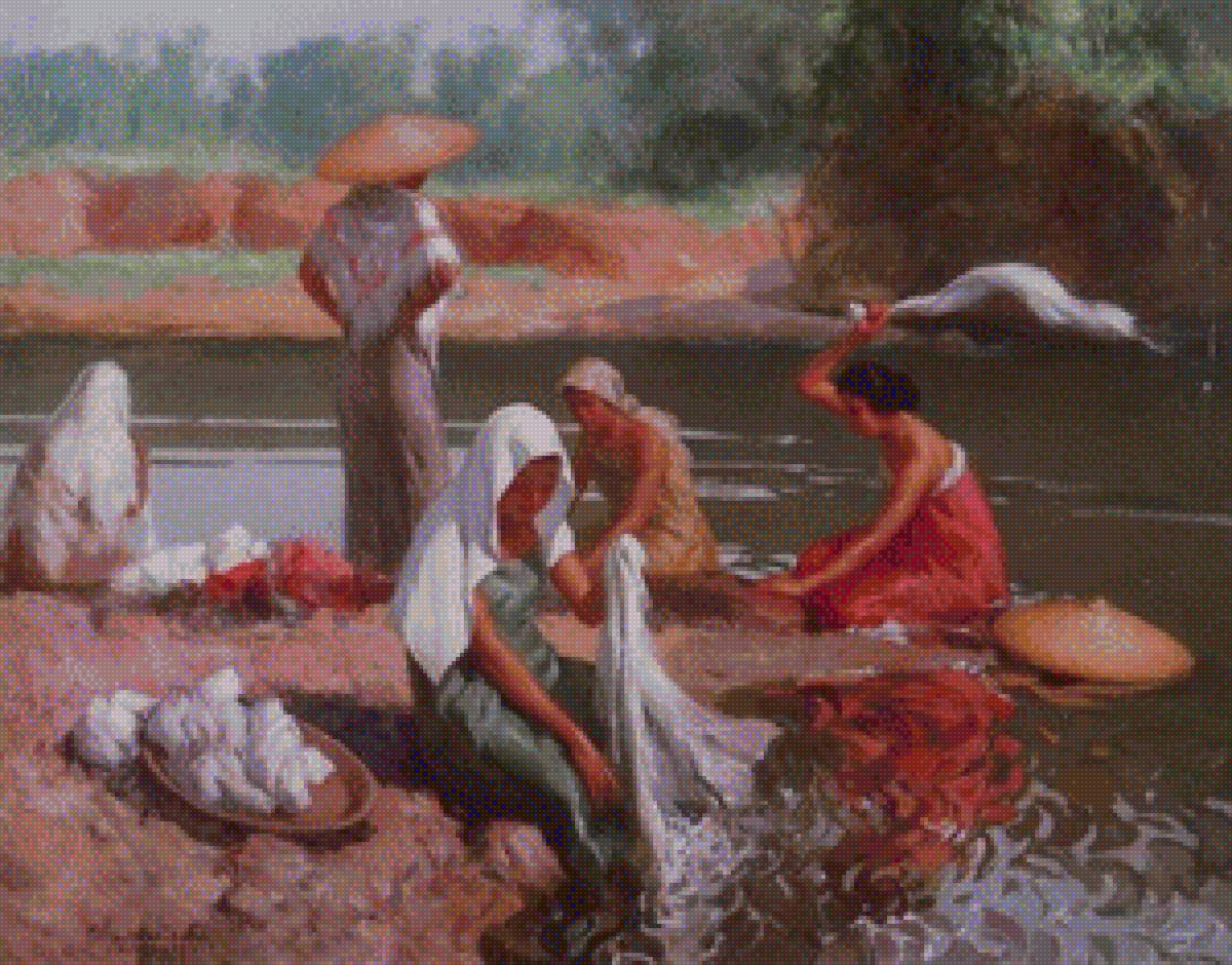 1925 Labanderas at the Riverbank - painting, amorsolo - предпросмотр