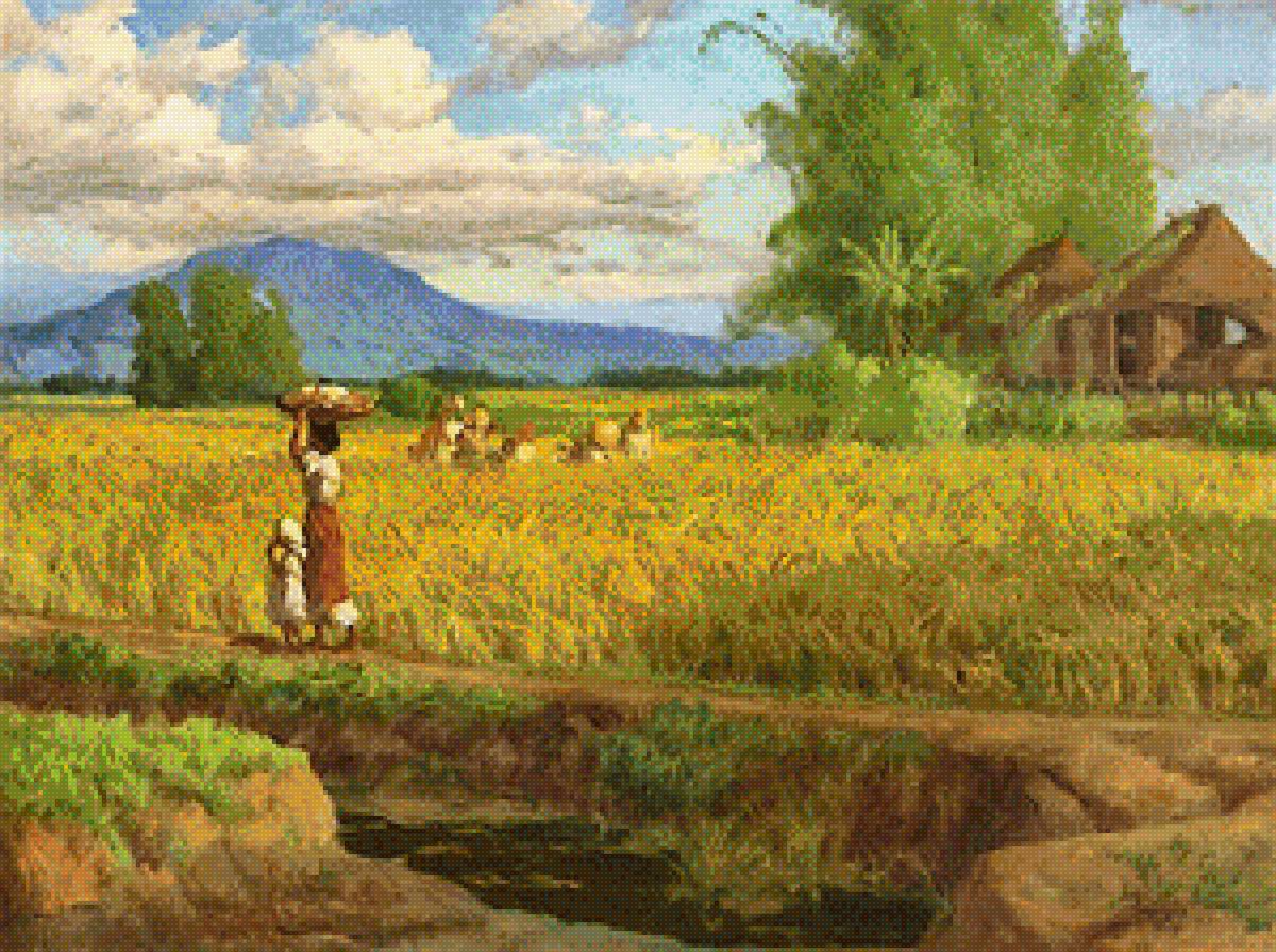 1938 Rice Field near Mount Pinatubo - amorsolo, painting - предпросмотр