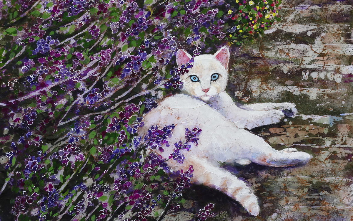Кот - кот, цветы - оригинал
