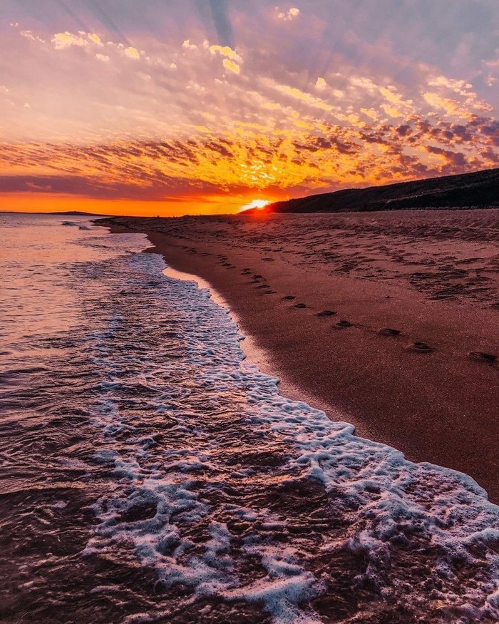 Закат у моря - песок, море, закат, пляж - оригинал