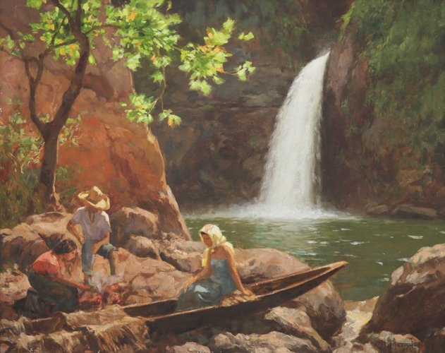 1949 Pagsanjan Falls - amorsolo, painting - оригинал