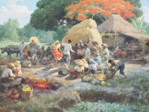 1960 Barrio Fiesta - amorsolo, painting - оригинал
