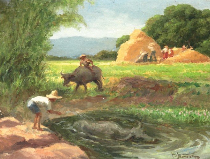 1970 Barrio Scene - amorsolo, painting - оригинал