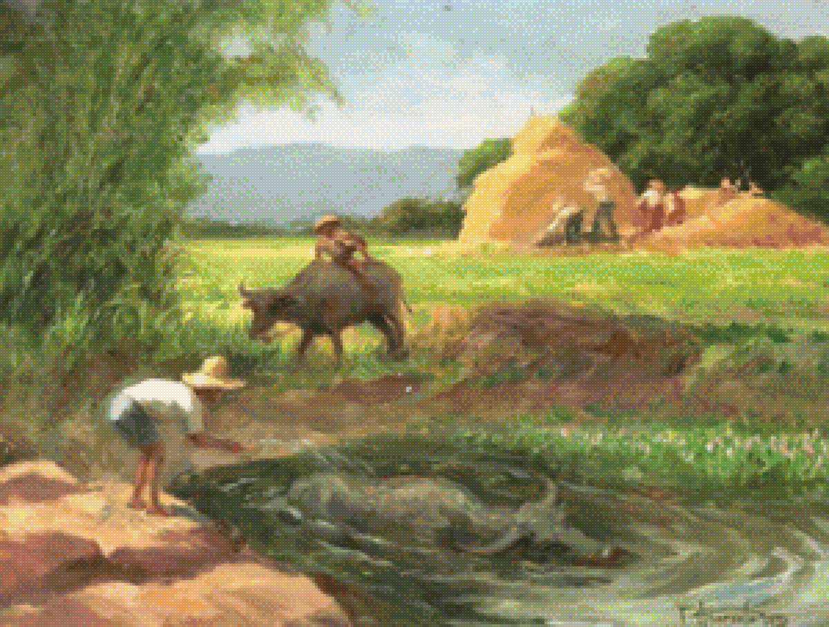 1970 Barrio Scene - amorsolo, painting - предпросмотр