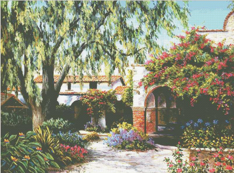 mission view - felisky, landscape, mission, flowers, trees, barbra - оригинал