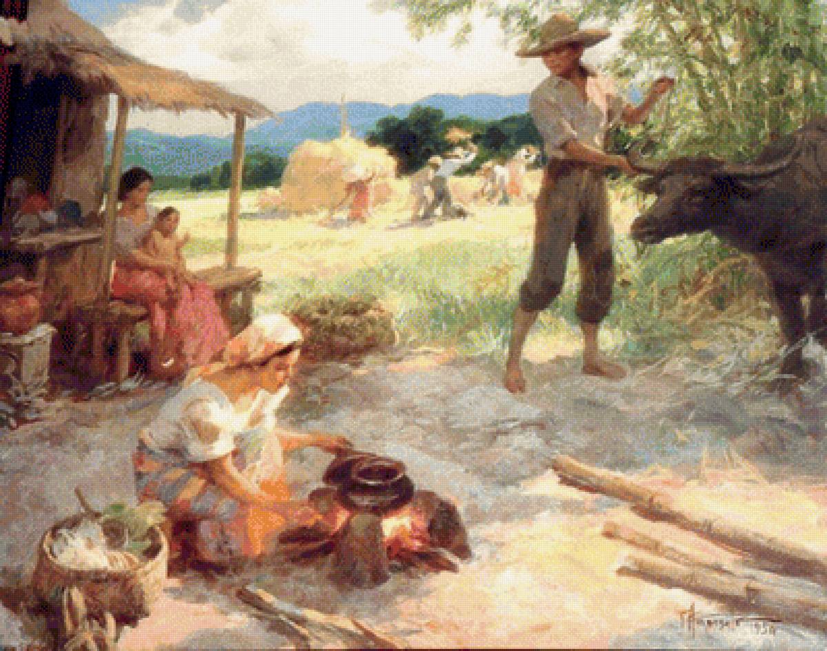 1954 Country Life - painting, amorsolo - предпросмотр