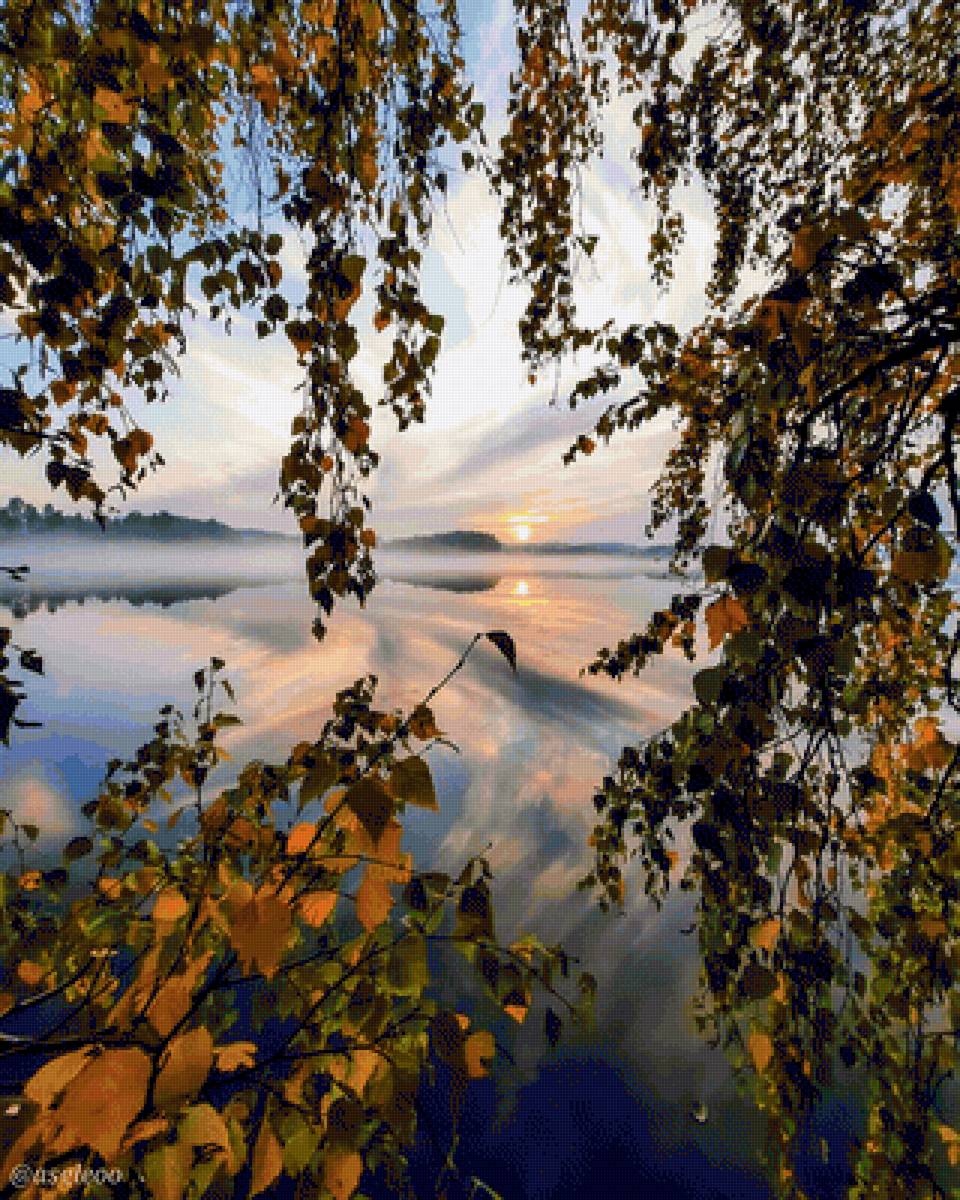 осеннее утро - рассвет, река, утро, природа, осень, туман, деревья - предпросмотр