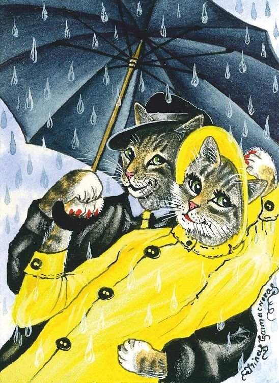котики под дождем - зонт, коты, дождь - оригинал