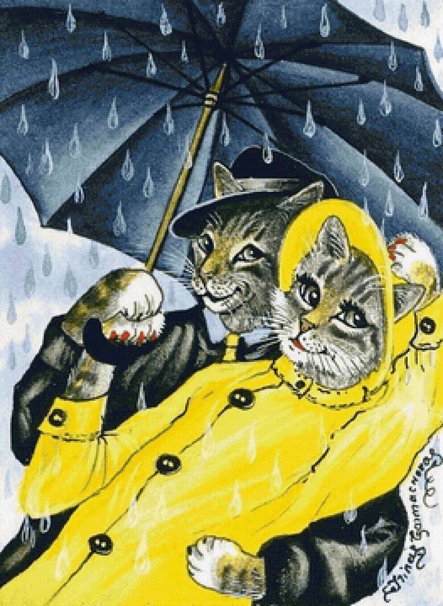 Котик с зонтиком иллюстрация