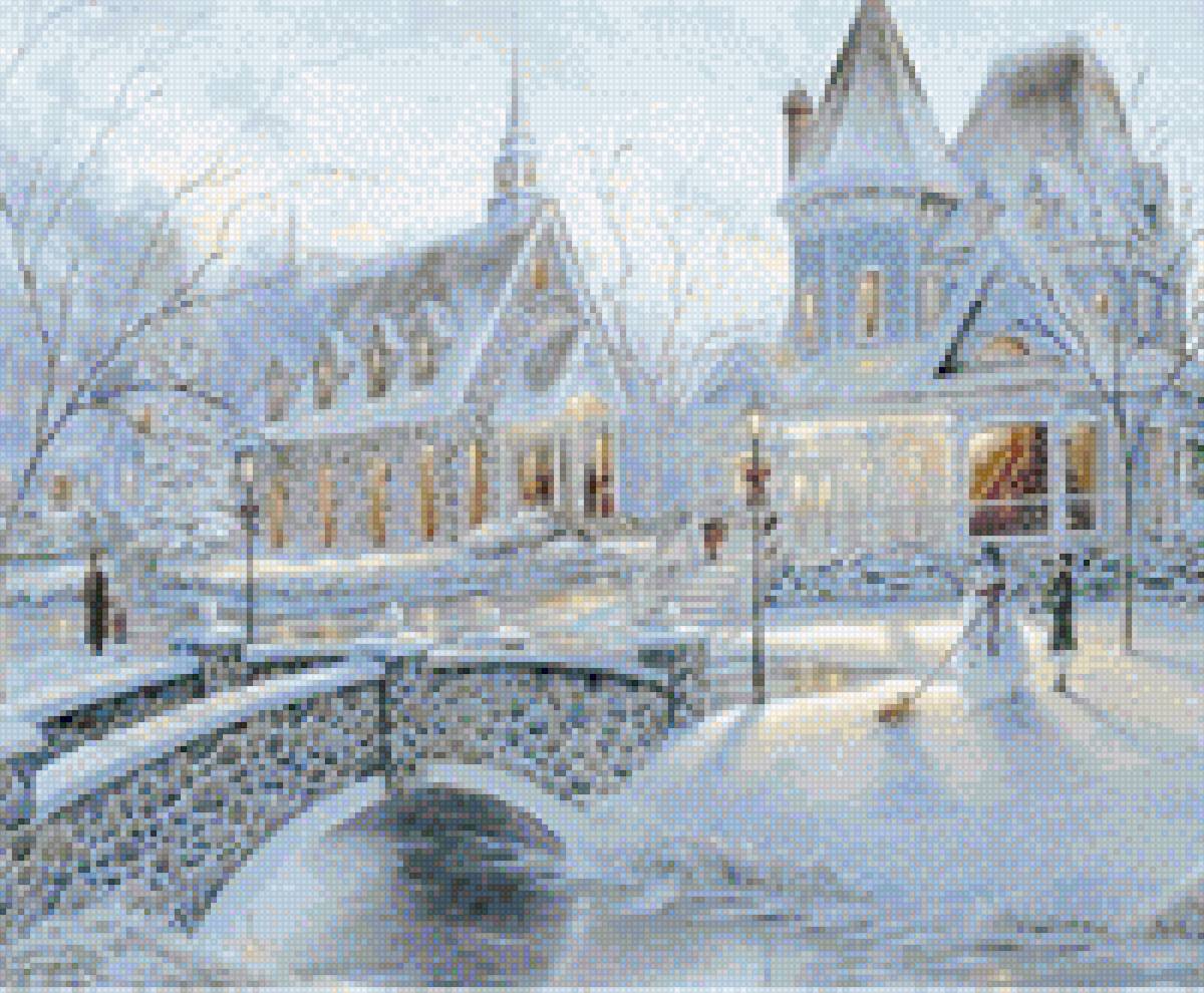 Зимний дом у моста (по картине Роберта Файнэла (Robert Finale). - предпросмотр